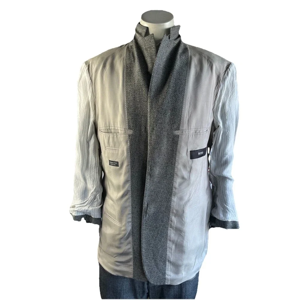Hugo Boss Blazer Men 40R Rossellini/Movie Grey Geometric Textured Cashmere Wool